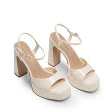 Women Chunky High Heeled Sandals 2026 New Spring Summer Sexy Open Toe Ankle Strap Super High Heel Sandals Suitable For Party Runway - Màu be - Xem 3