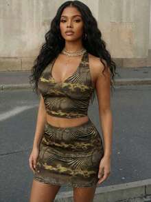 Bộ váy hai mảnh dây mảnh dành cho nữ, thời trang và thanh lịch, phong cách Y2K gợi cảm, họa tiết độc đáo, phù hợp cho các kỳ nghỉ, tiệc tùng và các buổi tiệc chiêu đãi. - Nhiều màu - Xem 3