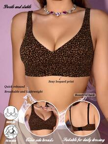 Áo ngực nữ kiểu dáng giản dị, thoải mái, tối giản, họa tiết da báo, chất liệu vải dệt kim co giãn cao, thoáng khí, gợi cảm, thanh lịch kiểu Pháp, không gọng, thoải mái, đa năng, không bị chảy xệ, nâng đỡ ngực. - Cà phê nâu - Xem 2