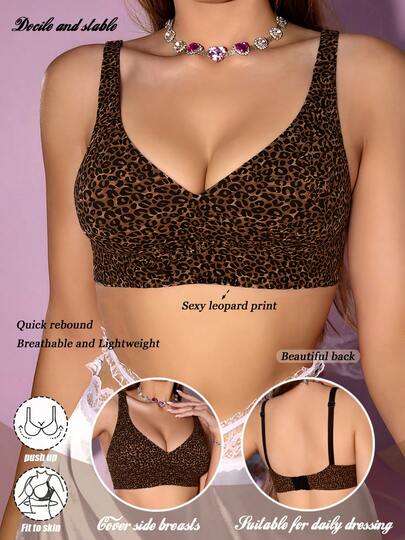 Áo ngực nữ kiểu dáng giản dị, thoải mái, tối giản, họa tiết da báo, chất liệu vải dệt kim co giãn cao, thoáng khí, gợi cảm, thanh lịch kiểu Pháp, không gọng, thoải mái, đa năng, không bị chảy xệ, nâng đỡ ngực.