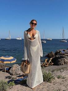 SEREN Vår- och sommarny lågringad sexig strandklänning för kvinnor, lös, casual, sexig, rygglös, semester, strandsemester, tunn stil, ihålig, klänning för kvinnor, strandklänning för kvinnor, lång kjol för kvinnor, musikfestival, bohemisk, sommartröja, sommarsemesteroutfit - Vitt - Visa 3