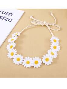 1 件向日葵雏菊花冠头带，波西米亚仿真花环雏菊发带，嬉皮新娘头饰，适合夏威夷派对、海滩照片、派对和节日装饰 - 彩色 - 查看 11