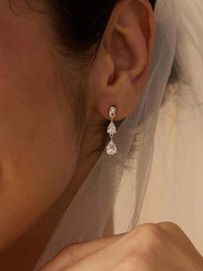 1 Pair Pearl Earrings-14K Gold Plated Dainty Pearl Drop Simple Wedding CZ Dangle Dangling Cute Stud Earrings For Brides Earrings For Women Gifts