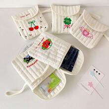 1Pc Cartoon Embroidery Portable And Compact Button Flip Bag With Lipstick, Sanitary Napkins, Earphones, Charging Cables, Storage, High-End Feel, Embroidered Craftsmanship, Small Square Bag, Blusher Storage Bag Women Sanitary Storage Bag ,Napkin Storage For Travel Daily Lifte ,Wedding Gift Bridesmaid Gift ,Valentine's Day Gift ,Birthday Day Gift - Multicolor - View 10