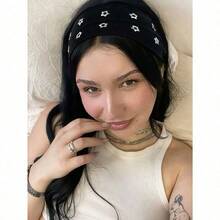 Women Bandana 1pc Fashion Punk Headband Gothic Star Pattern Soft Anti-Slip Elastic Hollow Beach/Holiday Headwear, Stretchy Yoga Sports Hair Accessory, Versatile For Daily Wear Fashion Hair Accessories Classic Hair Bands Fall Winter For Vacation Outfits Woman Elegant Scarf - 五芒星 - 查看 1