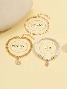 3pcs/Set Minimalist Ceramic Beaded Anklet, Fashion Metal Seashell Pendant Foot Jewelry Set, Suitable For Daily Wear And Beach Vacation - Multicolor - View 4