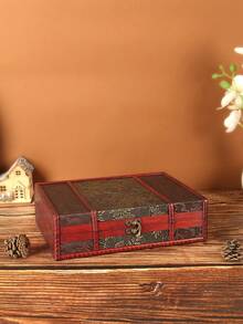 1pc Vintage Storage Box, Letter Box, Wooden Box With Lock, Jewelry Box, Document Box, Wooden Privacy Password Storage Box - Multicolor - View 12