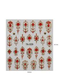 2pcs Retro Light Luxury Pattern Hot Stamping Embossed Nail Art Stickers, Retro European Pattern, Gem And Crystal Decoration Design, Festival, Music Festival, Wedding Season, Carnival, Easy To Apply Nail Decoration, DIY, Holiday Gift Nails Nail Supplies - Multicolor - View 3