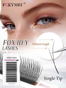 Extensiones de pestañas en abanico de 1600 Fan Fox 1D con forma de Y, rizo C/D, ultra suaves con forma de W de 8-13 mm, ideales para principiantes, estilo de ojo de gato manga, de alta calidad, premontadas, con efecto de alargamiento de la cola del ojo para salón - Negro - Ver 2