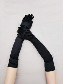 1 双优雅晚宴配饰，舞会配饰，全指弹力缎面手套，加长弹力缎面手套，复古派对女士时尚长手套，正式场合，摄影，角色扮演，舞会，派对，婚礼手套