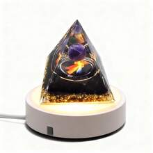 1 Peça Bola de Cristal do Anjo Jesus Pirâmide de Orgônio de Resina, Feita de Contas de Ametista Natural e Cristais de Obsidiana Preta, Usada para Aliviar o Estresse, Melhorar os Canais de Energia, Promover a Condução de Energia e Auxiliar a Meditação Curativa, Atrai Sorte e Sucesso - Um Presente Ideal para Decoração de Carro e Casa. - Preto 1 peça - Visão 3