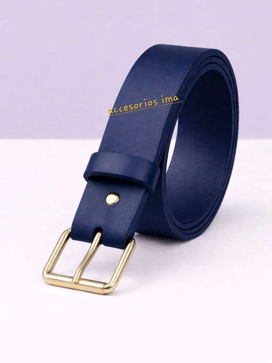 Women's Belt With Silver Buckle, Casual - Navy Blue - View 1