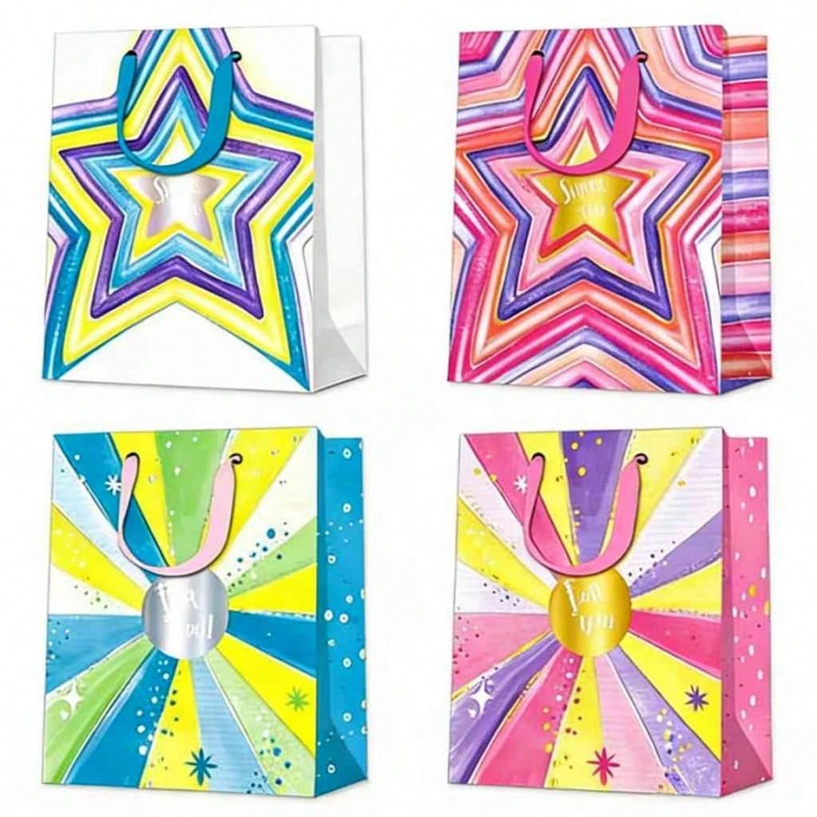 Bolsas de Regalo de Tamaño Mediano (18x23x10 cm) con Diseños Estelares - Paquete de 12 Piezas, Vibrantes y Resistentes