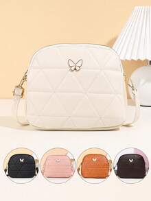 1pc Girls' Argyle Embroidered Crossbody Bag, Butterfly Metal Decor Shoulder Bag, Adjustable Strap, Suitable For Various Occasions Like Parties, Dates, Shopping, Ideal Gift - M1765 - View 2