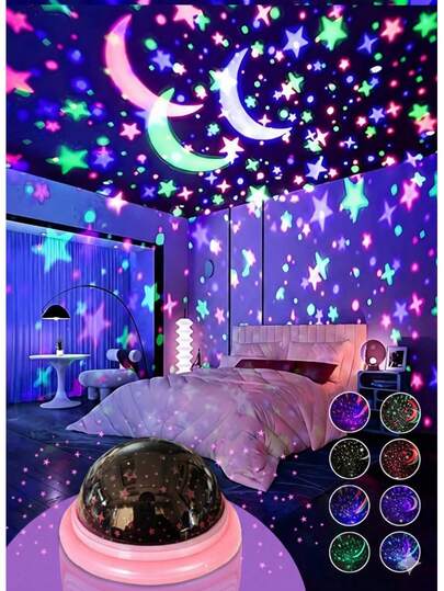 1 件彩色星空投影灯，旋转 LED 夜灯，带月亮和星系投影，自动旋转 LED 灯，USB 供电，适用于家庭、卧室、立体派对照明
