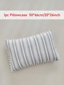 1/2 件装极简条纹印花涤纶枕套，带绒球流苏，柔软透气，现代沙发抱枕套，不含枕芯 - 灰色 - 查看 19