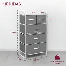 RACK & PACK Comoda Cajonera Estructural con 5 Cajones de Tela para Ropa Soporta hasta 70 Kg Almacenamiento Hogar y Oficina Buro de Torre 4 Niveles Mueble para Recamara Closet Organizador Color Gris - 1 - Ver 3