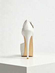 Elegant White Patent Leather Platform Heels - Peep Toe 5.9 Inch Heel Pumps With Rhinestone Ankle Strap Perfect Stilettos For Parties, Dinners & Date Nights - White - View 4