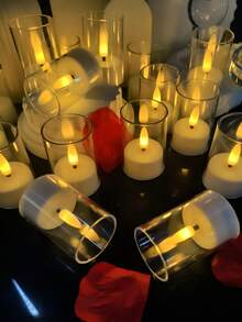 6/12/24pcs Flickering Flameless Candles, Battery Operated Candles With Timer And Remote Control, LED Wishing Candles For Tabletop Centerpiece, Suitable For Christmas, Halloween, Valentine's Day, Dining Table, Room Decor, Wedding, Party, Gift - Transparent - Cup Wax - View 7
