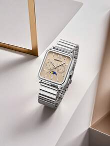 REBIRTH 1 件男女通用方形不锈钢表带石英表，简约设计，适合日常佩戴 - 均碼 - 查看 2