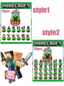 Bộ trang trí sinh nhật chủ đề Minecraft Pixel Battle, phụ kiện trang trí bánh kem Minecraft, thêm vào giỏ hàng để được giao hàng ưu tiên. - Nhiều màu - Xem 6