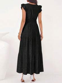 Womens Boho Maxi Dresses  Summer Floral Lace Eyelet V Neck Spring Wedding Guest Dress Beach Vacation Clothes - 黑色 - 查看 4