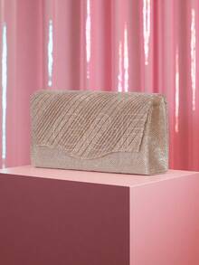 Textured Glitter Clutch Bag With Removable Crossbody Strap For Dinner, Wedding, Metallic Gold, Scratch Resistant, Perfect For Parties, Can Be Used As A Clutch Or Crossbody Bag, A Party Accessory. - Aleatório - 查看 8