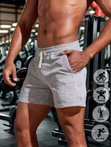 Men's Knit Workout Shorts, Loose Casual Sports Shorts For Running, Jogging, Gym Exercises, Summer - Grey - View 2