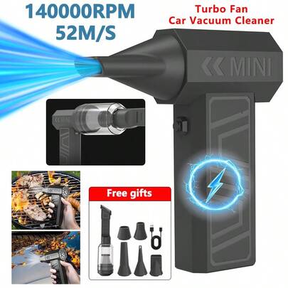 140,000RPM Powerful Turbo Fan Electric Portable Air Duster, 5 Adjustable Speeds, Type-C Charging, Suitable For Car Cleaning And Dusting