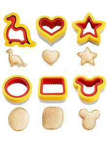 三明治切割封口模具，口袋夹心面包吐司模具压边器，厨房烘焙创意饼干模具，水果压花模具，适用于水果、饼干、面包、吐司成型，便当饭团压花，派对，情人节，心形、圆形、方形 - 彩色 - 查看 1