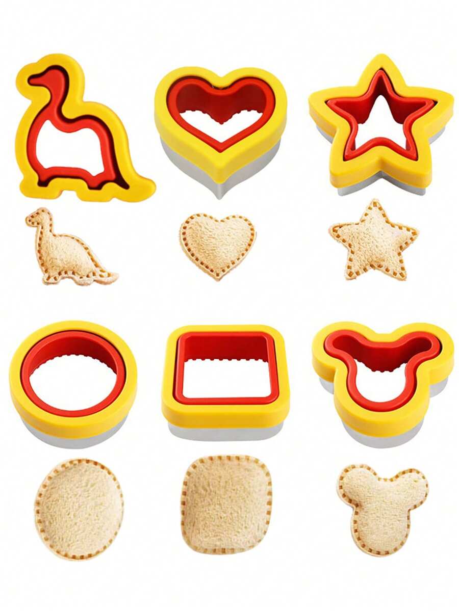 三明治切割封口模具，口袋夹心面包吐司模具压边器，厨房烘焙创意饼干模具，水果压花模具，适用于水果、饼干、面包、吐司成型，便当饭团压花，派对，情人节，心形、圆形、方形 - 彩色 - 查看 1