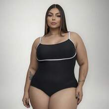 Body Plus Size Suplex Premium Modelador - Alça Fina Confort - Não Fica Transparente - Do G1 ao G3 - Preto - Visão 13