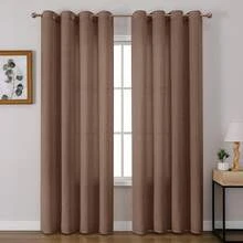 1件/2件套仿亚麻质感窗帘，适用于客厅卧室，保护隐私，乡村风粗麻编织半透明穿孔顶遮光窗帘，米色、鼠尾草蓝、深灰色、白色窗帘 - 深咖色 - 查看 11