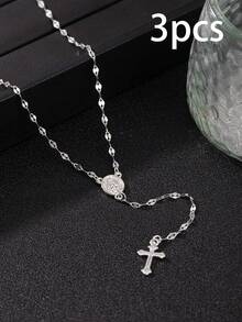 1pc Vintage Style Women's Mary Pendant Cross Necklace With Tassel, Faith Jewelry, Elegant Daily Wear, Birthday & Anniversary Gift - Multicolor - View 12