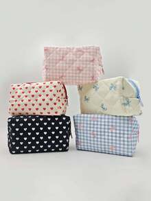 2/1pc Cute Bow Makeup Bag, Bow Pattern Toiletry Bag, Zippered Bag, Stylish Foldable Commuter Makeup Bag, Large Capacity Women's Makeup Bag, Girl's Makeup Storage Bag, Toiletry Bag, Travel Makeup Bag, Makeup Storage Bag, Sanitary Napkin/Tampons Storage Bag. Can Hold Lipstick, Makeup Brushes, Skincare Products - Multicolor - View 5