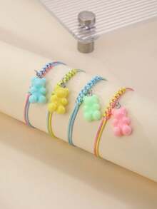 小熊软糖多巴胺手链套装 4 件装，可爱渐变编织绳，趣味吊坠，送给女孩、青少年日常派对的完美礼物 - A - 查看 1