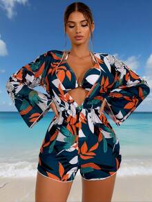 High Stretch Women Bikini Sets Tummy Control Swimsuit Push Up Underwire Top High Waisted Bottom Bathing Suit Quick Dry UV Protection Swimwear For Beach Holiday Surfing Yoga - 寶藍色 - 查看 7