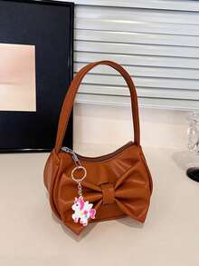 1pc Sweet PU Bow Handbag/Shoulder Bag/Underarm Bag, Casual Fashion Solid Color Small Bag, Meets All-Match Storage Needs, Multiple Colors Available, Exquisite And Versatile, Can Be Matched With Any Style, Suitable For Daily Travel, Shopping, Photography, All Seasons, Perfect Gift For Teenagers. - Butterfly Handbag + Rainbow Horse Pendant - View 4