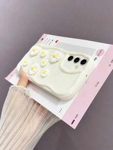 1pc 3D Water Drop Chrysanthemum Shaped TPU Shockproof Phone Case, Compatible With Apple 16/16Pro/16ProMax/15/14/13/12/11/XsMAX Series Phone Protective Cover Waterproof Anti-Fall Scratch Resistant - White - View 3