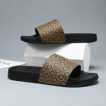 Pantuflas casuales para hombres, pantuflas de moda con diseño de letras impresas, pantuflas de casa planas de EVA suave antideslizante, pantuflas de playa de verano para hombres, pantuflas de ocio para hombres súper cómodas y duraderas antideslizantes, adecuadas para uso diario, pantuflas marrones de talla grande - Marrón - Ver 9