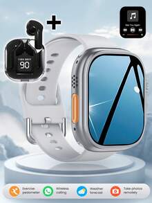 Reloj inteligente multifuncional con música, llamadas, mensajes, podómetro, funciones meteorológicas, incluye auriculares inalámbricos - Negro - Ver 8