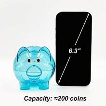 1个蓝色/绿色/粉色/橙色卡通透明塑料小猪存钱罐，创意储蓄罐，幼儿园礼物，儿童生日返校礼物，男孩女孩通用硬币存钱罐