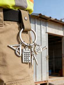 1pc Cute Stationery Charms Keychain Ruler Compass Calculator Tape Measure Key Ring - Silver - View 4