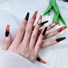 Orange & Black 2026 New Handmade Press On Nails, Halloween Cracked Design, Removable Reusable Fashionable Unique False Nails For Women - Orange and Black - View 1