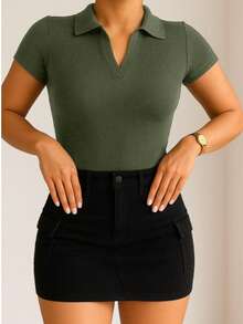 Women's Short-Sleeved Cotton Polo Shirt - Green - View 2