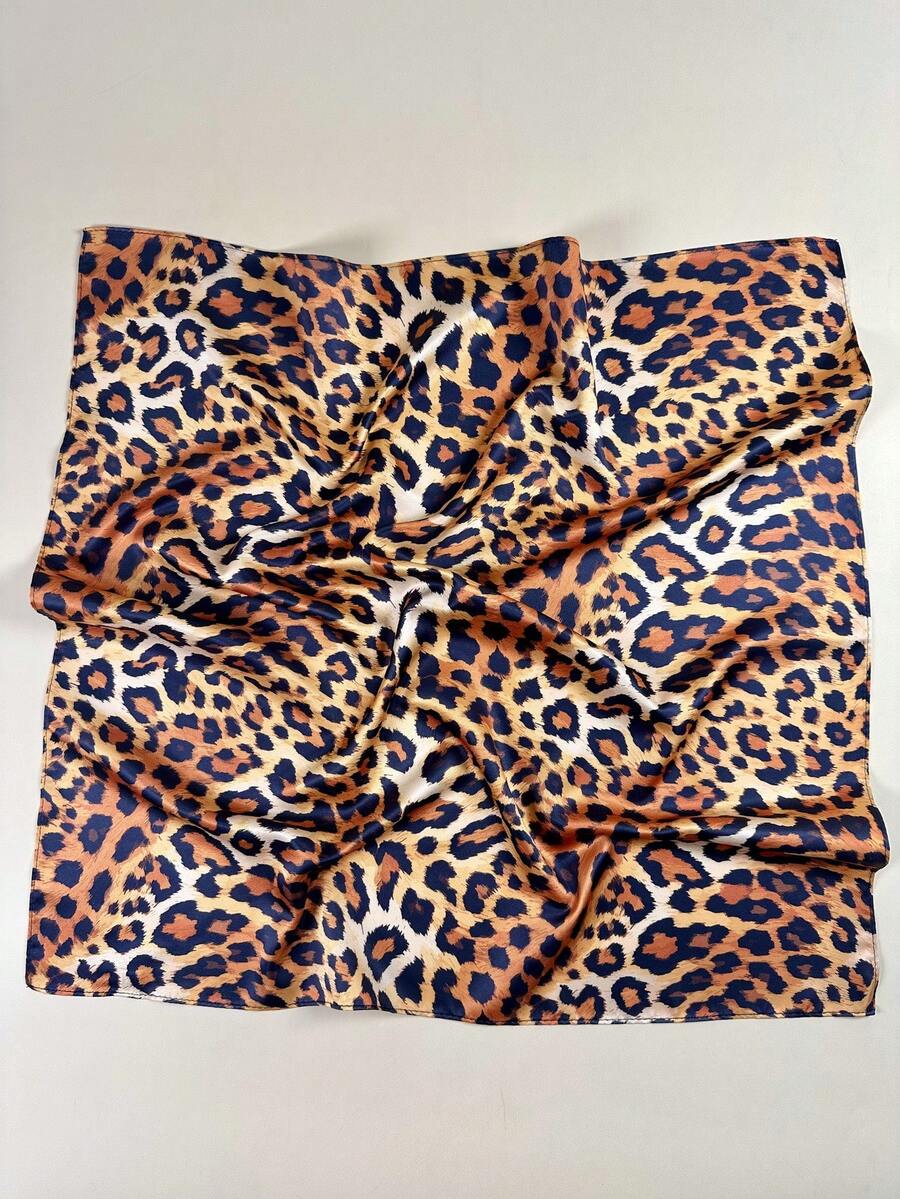 1pc Women's Classic Leopard Spot & Leopard Print Scarf, Elegant Satin Neckerchief Headscarf Hair Accessory - Multicolor - View 1