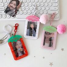 极简设计可爱卡通草莓3英寸卡包，Kpop粉丝配饰硬卡套，公交卡钱包 - 彩色 - 查看 2