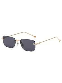 1 par de gafas de mujer con marco metálico sin montura, cuadradas, pequeñas, con remaches, de estilo retro, casual y elegante, adecuadas para uso diario, accesorios de playa, gafas de mujer, vacaciones de verano, al aire libre, viajes - Gris Oscuro - Ver 5
