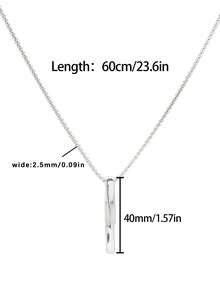 1 buah Kalung Liontin Panjang Berbentuk Pilar Gaya Punk Perak Stainless Steel dengan Rantai Persegi untuk Pria, Cocok untuk Pemakaian Sehari-hari - Perak - View 5