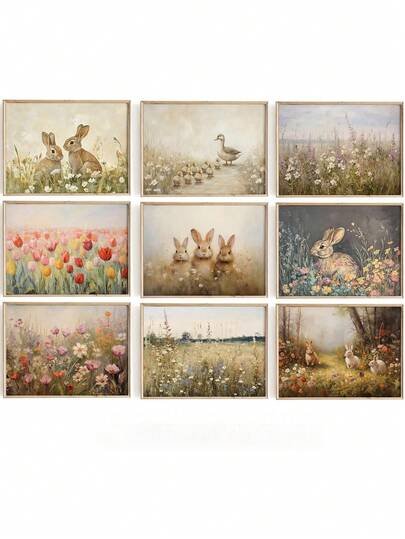 1pc Canvas Wall Art - Baby Decor – Vintage Spring Wall Art, Easter Bunny Painting, Farmhouse Spring Decor, Floral, Country Gallery - Framed Nursery Wall Art Perfect For Playroom Decor Nursery Decor, Childcare Room Decor, Preschool Decor, Boy's Room Decor Girl's Bedroom Decor Kids' Room Decor Easter Wall Art, Nursery Spring Decor, Easter Children's Room Poster, Spring Decor Poster